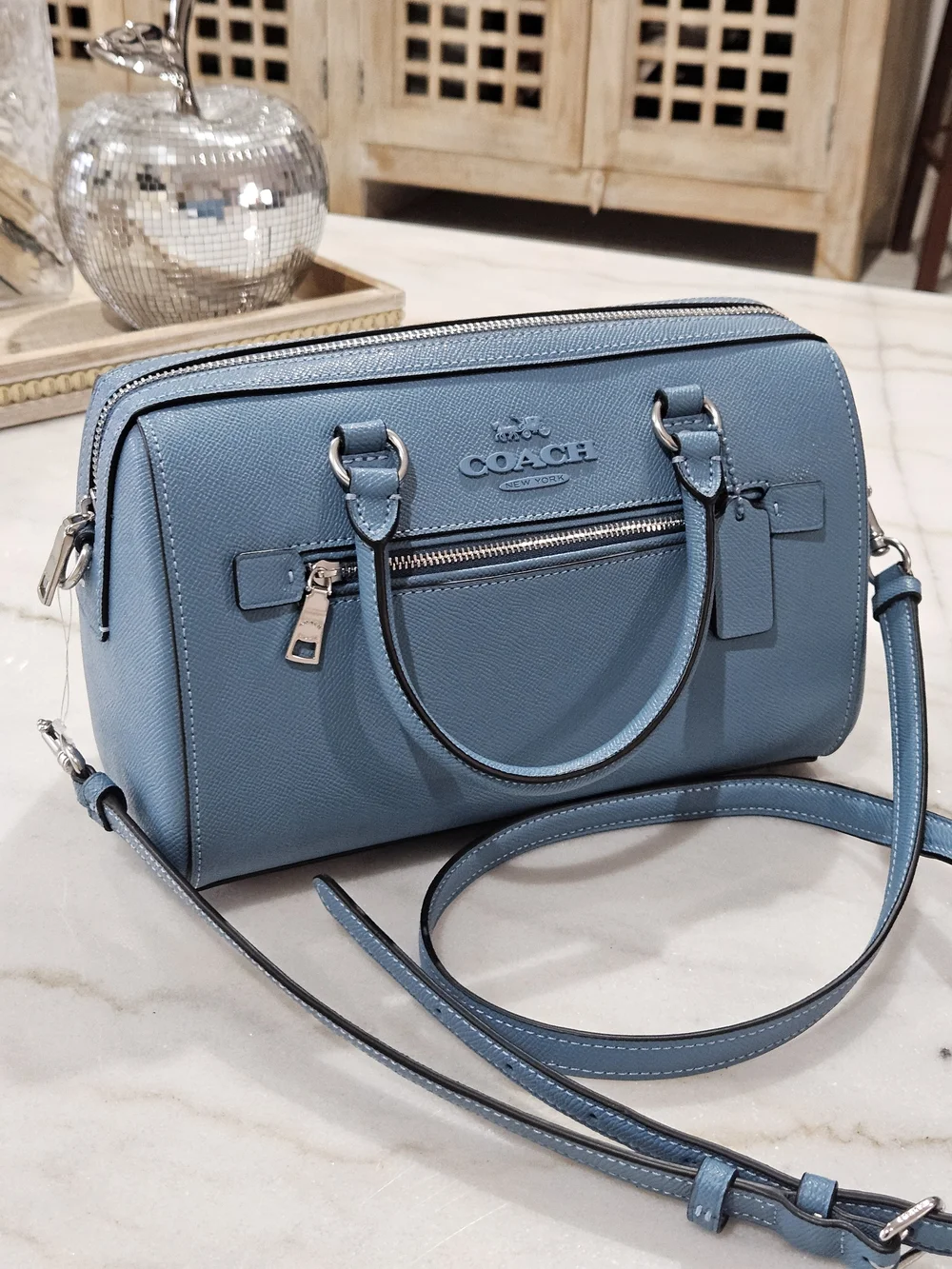 Coach Blue Leather Small Satchel Crossbody Bag NWT - Picture 4 of 12
